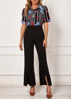 Floral Print Turndown Collar Polka Dot Blouse -Rosewe Promotion Store 290479 P 16393892312694