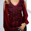 Velvet Stitching Hot Stamping Wine Red Sweatshirt -Rosewe Promotion Store 290553 P 1636095455724