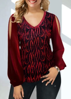 Velvet Stitching Hot Stamping Wine Red Sweatshirt