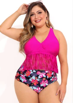 Plus Size Floral Print High Waist Tassel Bikini Set 13 Plus Size Floral Print High Waist Tassel Bikini Set -Rosewe Promotion Store 290680 P 16403401480905