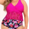 Plus Size Floral Print High Waist Tassel Bikini Set -Rosewe Promotion Store 290680 P 16403401485220