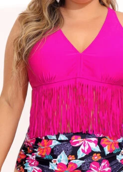 Plus Size Floral Print High Waist Tassel Bikini Set 12 Plus Size Floral Print High Waist Tassel Bikini Set -Rosewe Promotion Store 290680 P 16403401485934