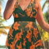 Olive Green Floral Print Plus Size Swimdress And Shorts -Rosewe Promotion Store 290702 P 1657102342749