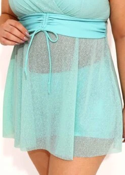 Cyan Plus Size Drawstring Detail Swimdress And Shorts -Rosewe Promotion Store 290726 P 16402599810743