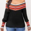 Off Shoulder Black Long Sleeve Stripe Blouse -Rosewe Promotion Store 290838 P 16421495876930
