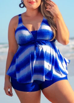 Ombre Print Bowknot Plus Size Royal Blue Tankini Set -Rosewe Promotion Store 291038 P 16407670074044