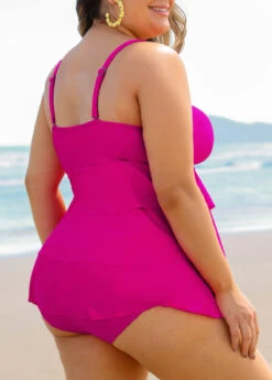 Hot Pink Layered Hem Plus Size Tankini Set -Rosewe Promotion Store 291042 P 16408607581122