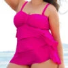 Hot Pink Layered Hem Plus Size Tankini Set -Rosewe Promotion Store 291042 P 16408607584760