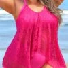 Lace Plus Size Hot Pink Tankini Set 1 Lace Plus Size Hot Pink Tankini Set -Rosewe Promotion Store 291155 P 16408604870960