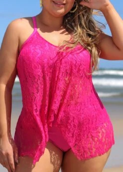 Lace Plus Size Hot Pink Tankini Set 11 Lace Plus Size Hot Pink Tankini Set -Rosewe Promotion Store 291155 P 16408604875264