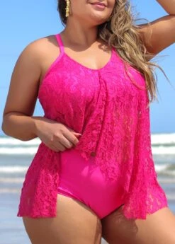 Lace Plus Size Hot Pink Tankini Set 9 Lace Plus Size Hot Pink Tankini Set -Rosewe Promotion Store 291155 P 16408604876012