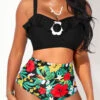 Flounce Floral Print High Waist Decorative Ring Bikini Set 1 Flounce Floral Print High Waist Decorative Ring Bikini Set -Rosewe Promotion Store 291207 P 16970145471900