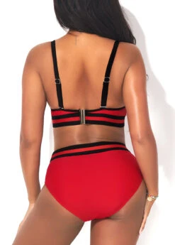 Mid Waist Deep Red Webbing Bikini Set -Rosewe Promotion Store 291210 P 16413520762001