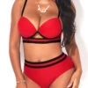 Mid Waist Deep Red Webbing Bikini Set -Rosewe Promotion Store 291210 P 16413520764400