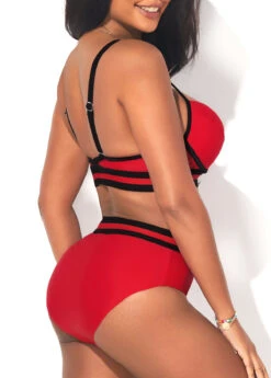 Mid Waist Deep Red Webbing Bikini Set -Rosewe Promotion Store 291210 P 16413520768152