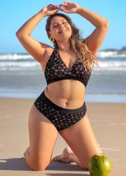 Black Plus Size Lace Mid Waist Bikini Set 10 Black Plus Size Lace Mid Waist Bikini Set -Rosewe Promotion Store 291437 P 16408604074603
