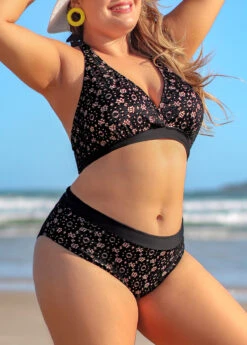Black Plus Size Lace Mid Waist Bikini Set 9 Black Plus Size Lace Mid Waist Bikini Set -Rosewe Promotion Store 291437 P 16408604076280