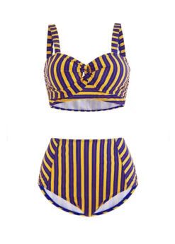 High Waist Cross Front Cutout Striped Bikini Set -Rosewe Promotion Store 291494 P 16970151922674