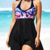 Floral Print Asymmetric Hem Black Swimdress And Panty -Rosewe Promotion Store 291523 P 16408512180540