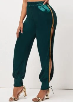 Lace Up Side Slit Dark Green Pants -Rosewe Promotion Store 292156 P 16383551471972