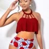 Cage Neck Red High Waisted Bikini Set 2 Cage Neck Red High Waisted Bikini Set -Rosewe Promotion Store 292431 P 1646355846861