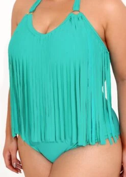 Cyan Tassel Plus Size Halter One Piece Swimwear -Rosewe Promotion Store 292435 P 16412853286464