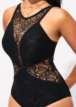 Black Lace Up Back One Piece Swimwear -Rosewe Promotion Store 292555 P 16431633898324