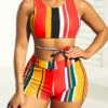 Stripe Print Multi Color High Waisted Bikini Set -Rosewe Promotion Store 292625 P 16424101364420
