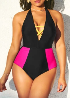 Contrast Cross Strap Black One Piece Swimwear 14 Contrast Cross Strap Black One Piece Swimwear -Rosewe Promotion Store 292628 P 16970153370673