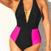 Contrast Cross Strap Black One Piece Swimwear -Rosewe Promotion Store 292628 P 16970153374100