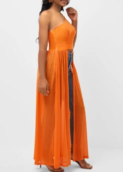 Fabric Stitching Skew Neck Orange Blouse -Rosewe Promotion Store 292930 P 16407726785083