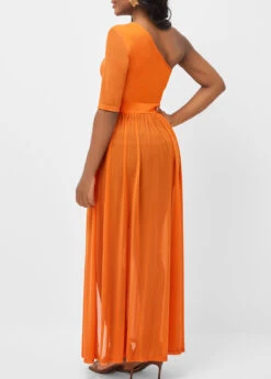 Fabric Stitching Skew Neck Orange Blouse -Rosewe Promotion Store 292930 P 16407726786141