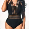 Mesh Stitching Tie Back Black One Piece Swimwear -Rosewe Promotion Store 292938 P 16401668793350