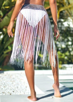 Tassel White Mid Waist Sequin Beach Skirt -Rosewe Promotion Store 292956 P 16399953489071