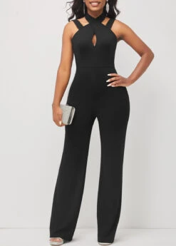 Black Criss Cross Neck Sleeveless Jumpsuit -Rosewe Promotion Store 293215 P 16432795453303