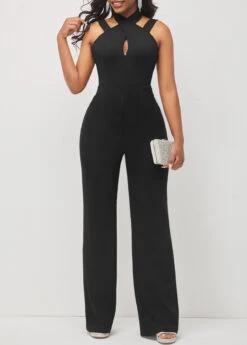 Black Criss Cross Neck Sleeveless Jumpsuit