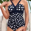 Navy Blue Polka Dot Low Waist Tankini Set -Rosewe Promotion Store 293239 P 16409237616650