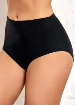 High Waisted Elastic Detail Black Swimwear Panty -Rosewe Promotion Store 293407 P 164187152135002