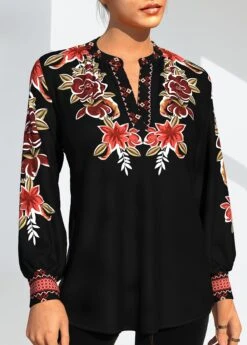Black Tribal Print Long Sleeve Blouse -Rosewe Promotion Store 293718 P 1639034117286