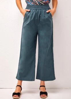 Peacock Blue Pockets High Waisted Pants