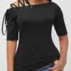 Skew Neck Lace Up Black T Shirt -Rosewe Promotion Store 293821 P 16462151313280