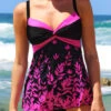 Leaf Print Hot Pink Twist Front Swimdress And Panty -Rosewe Promotion Store 293904 P 16424215725260