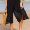 High Waisted Black Side Slit Beach Pants -Rosewe Promotion Store 293925 P 16425040103610