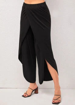 High Waisted Side Slit Black Pants -Rosewe Promotion Store 293971 P 16403377897622