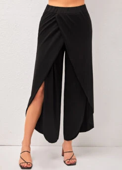 High Waisted Side Slit Black Pants