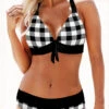 Black Plaid Mid Waist Halter Bikini Set -Rosewe Promotion Store 293986 P 1640314529783