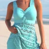 Lace Stitching Cyan Cross Strap Swimdress And Shorts -Rosewe Promotion Store 294185 P 164540843134900