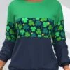 Green Contrast Patricks Day Four Leaf Clover Sweatshirt -Rosewe Promotion Store 294509 P 1669268990041