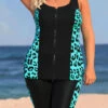 Cyan Zipper Closure Leopard Tankini Set -Rosewe Promotion Store 294571 P 1644475758548