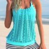 Lace Stitching Striped Cyan Tankini Set -Rosewe Promotion Store 294597 P 1640848285390